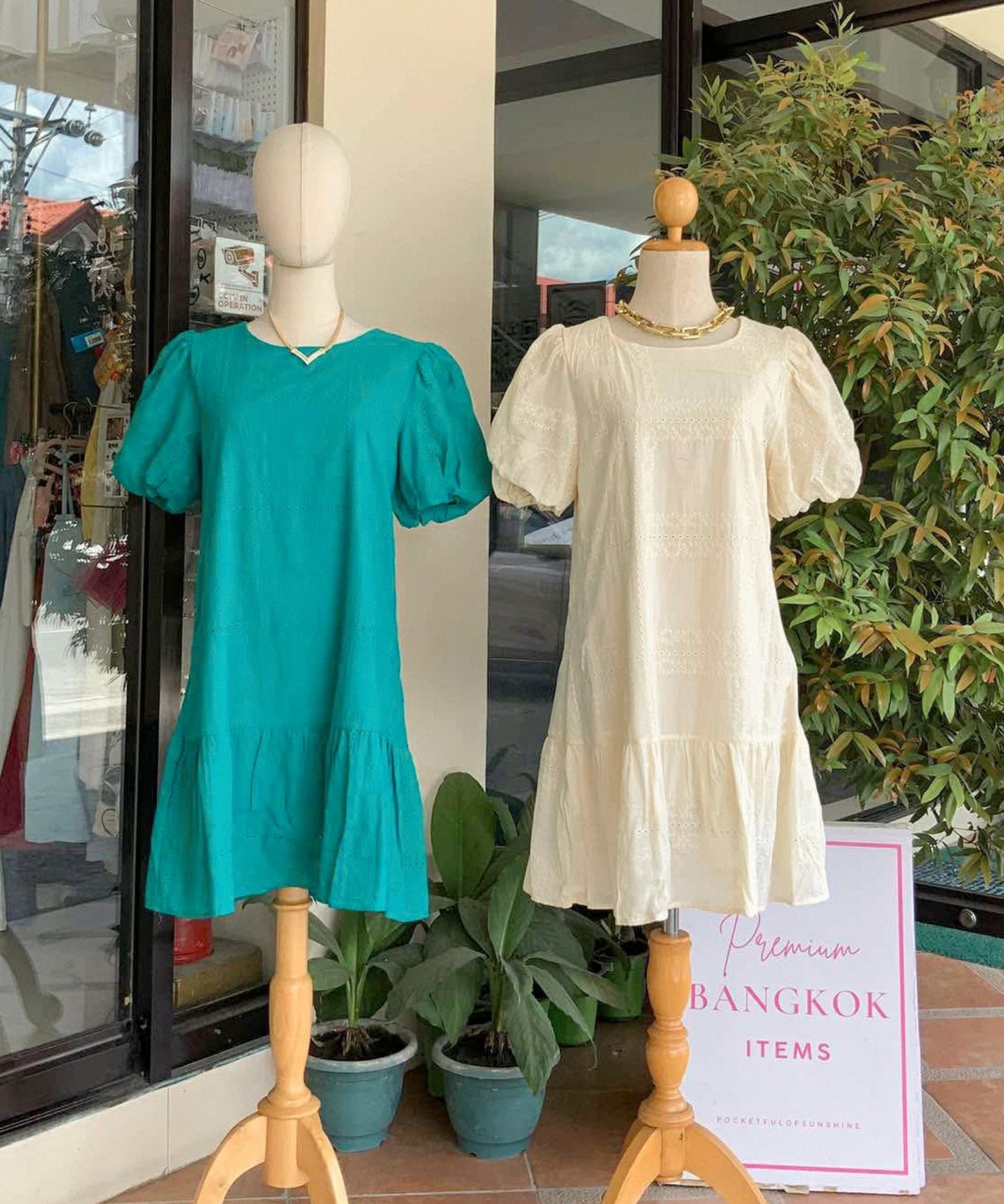 Eyelet Puff-sleeve Babydoll Dress