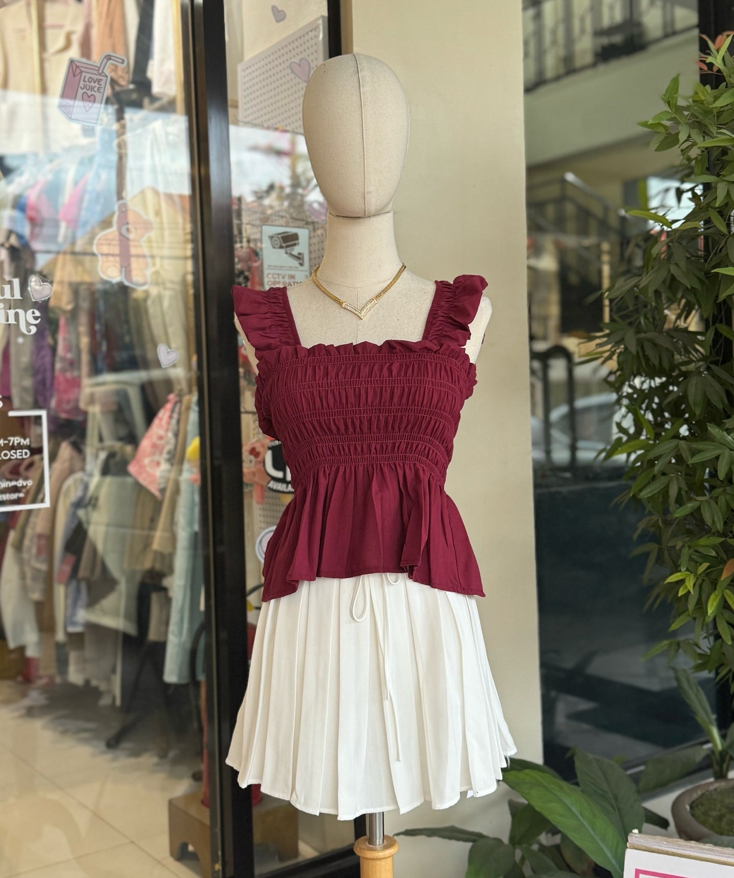 Maroon Runched Top