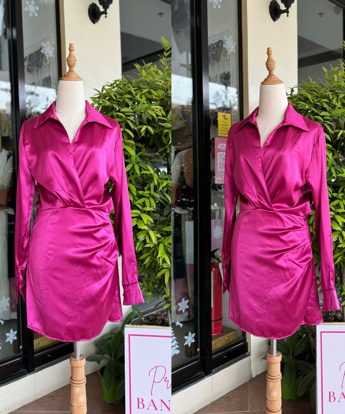 Satin Long-sleeve Dress