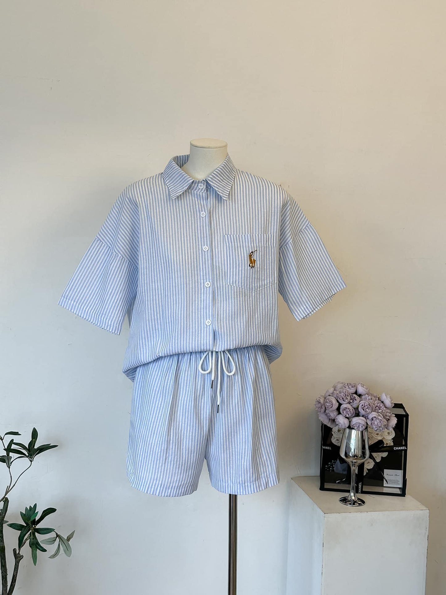 Polo Button-down Striped Shorts Coordinates