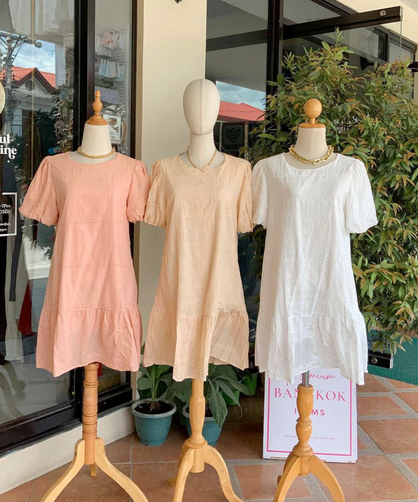 Eyelet Puff-sleeve Babydoll Dress