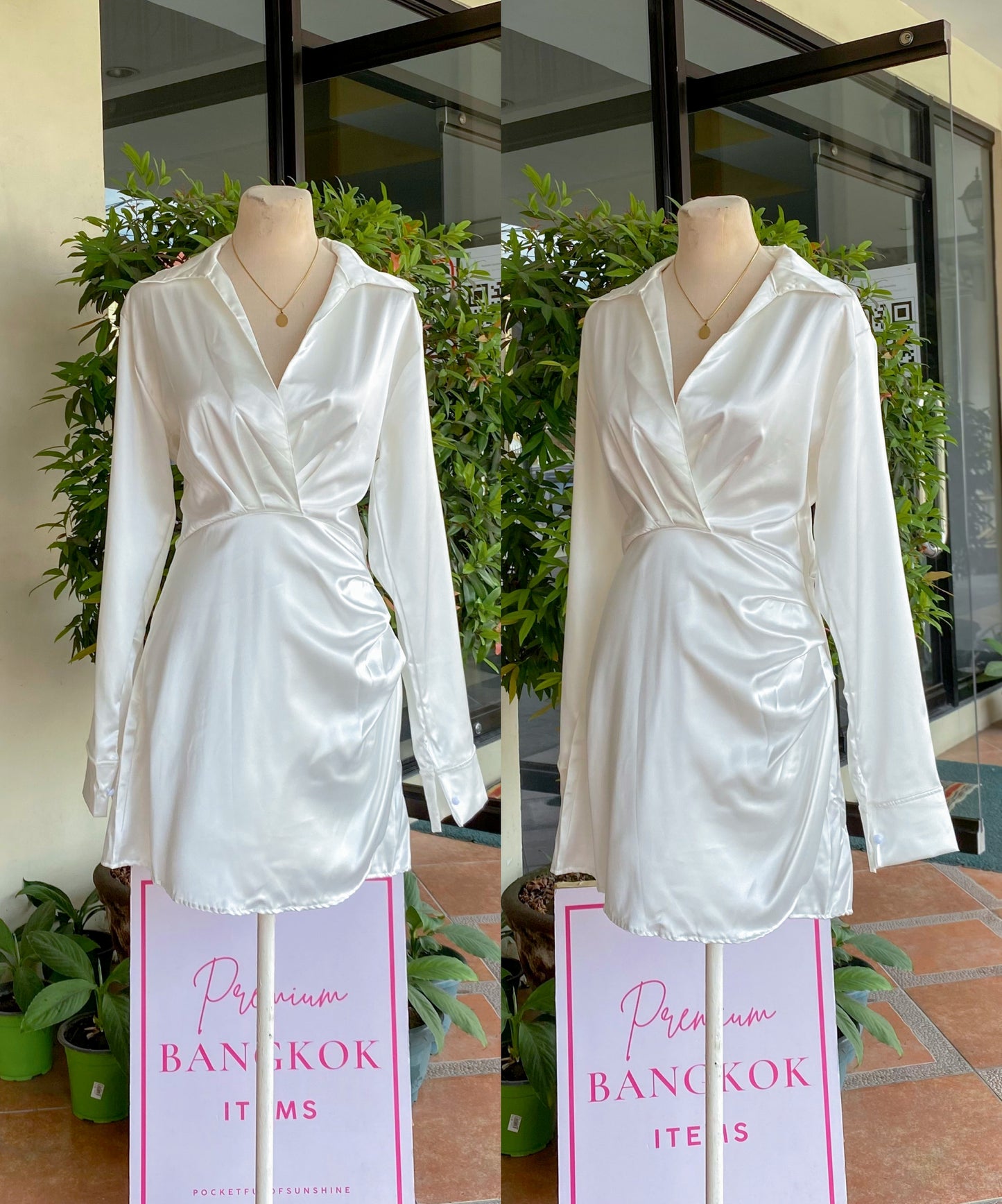 Satin Long-sleeve Dress