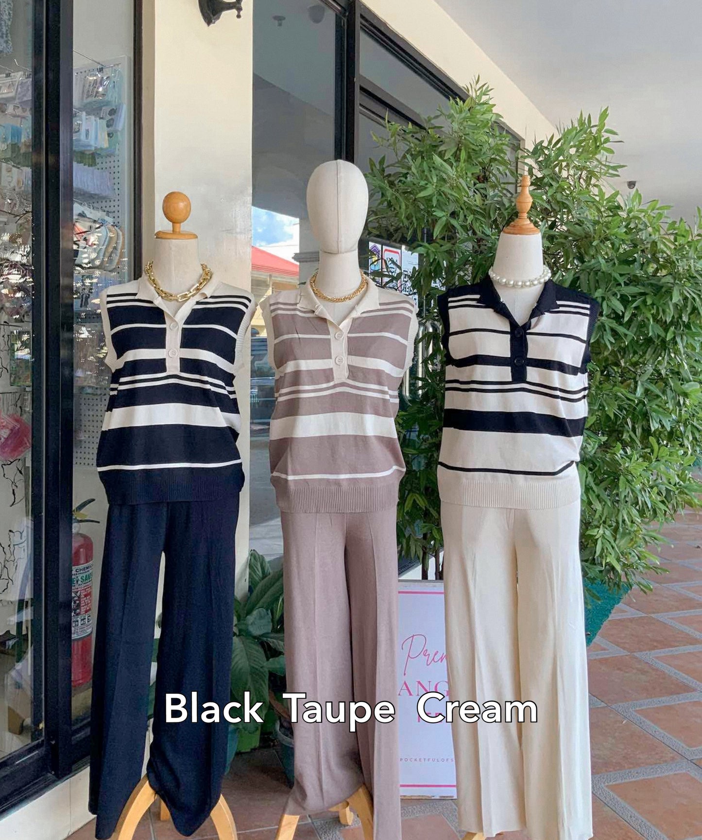 Striped Collared Knitted Pants Coordinates