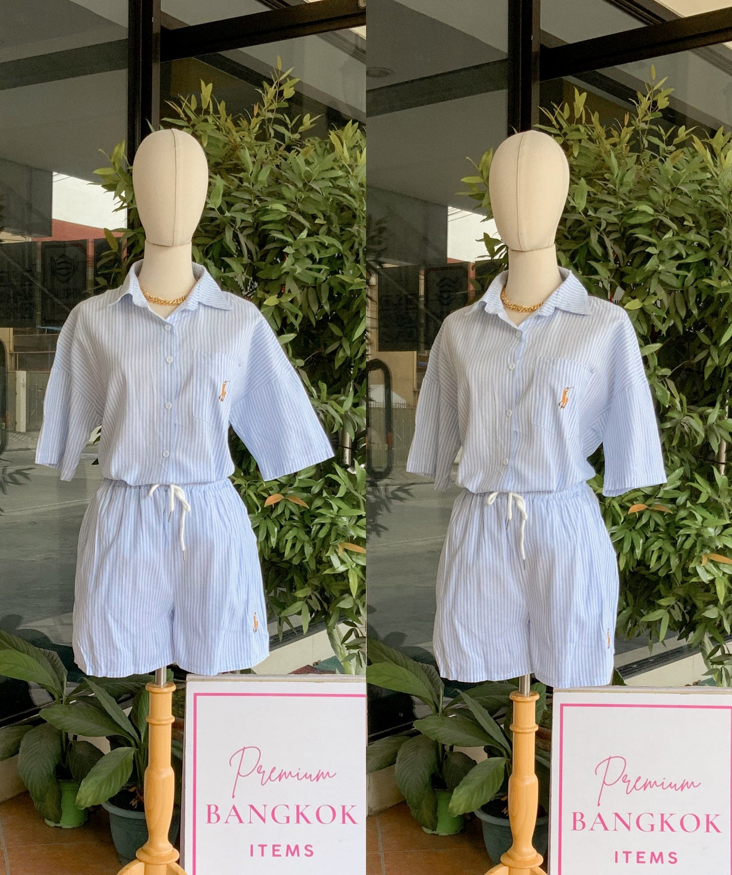 Polo Button-down Striped Shorts Coordinates