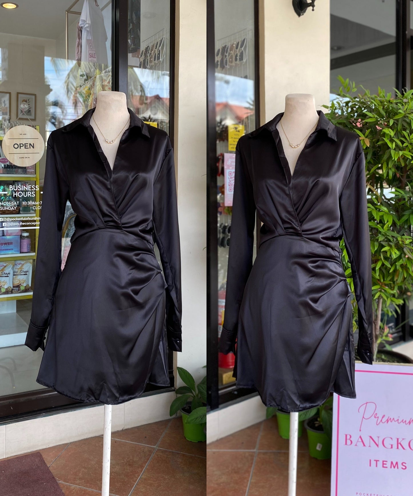 Satin Long-sleeve Dress