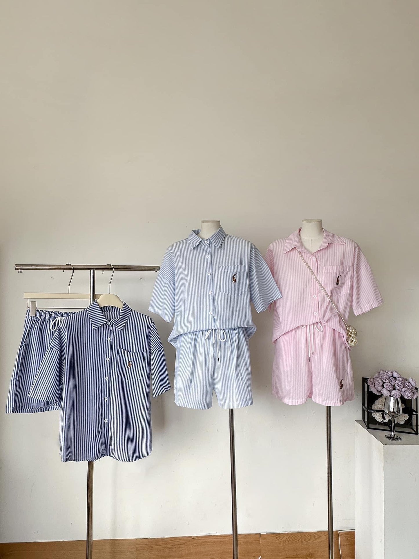 Polo Button-down Striped Shorts Coordinates