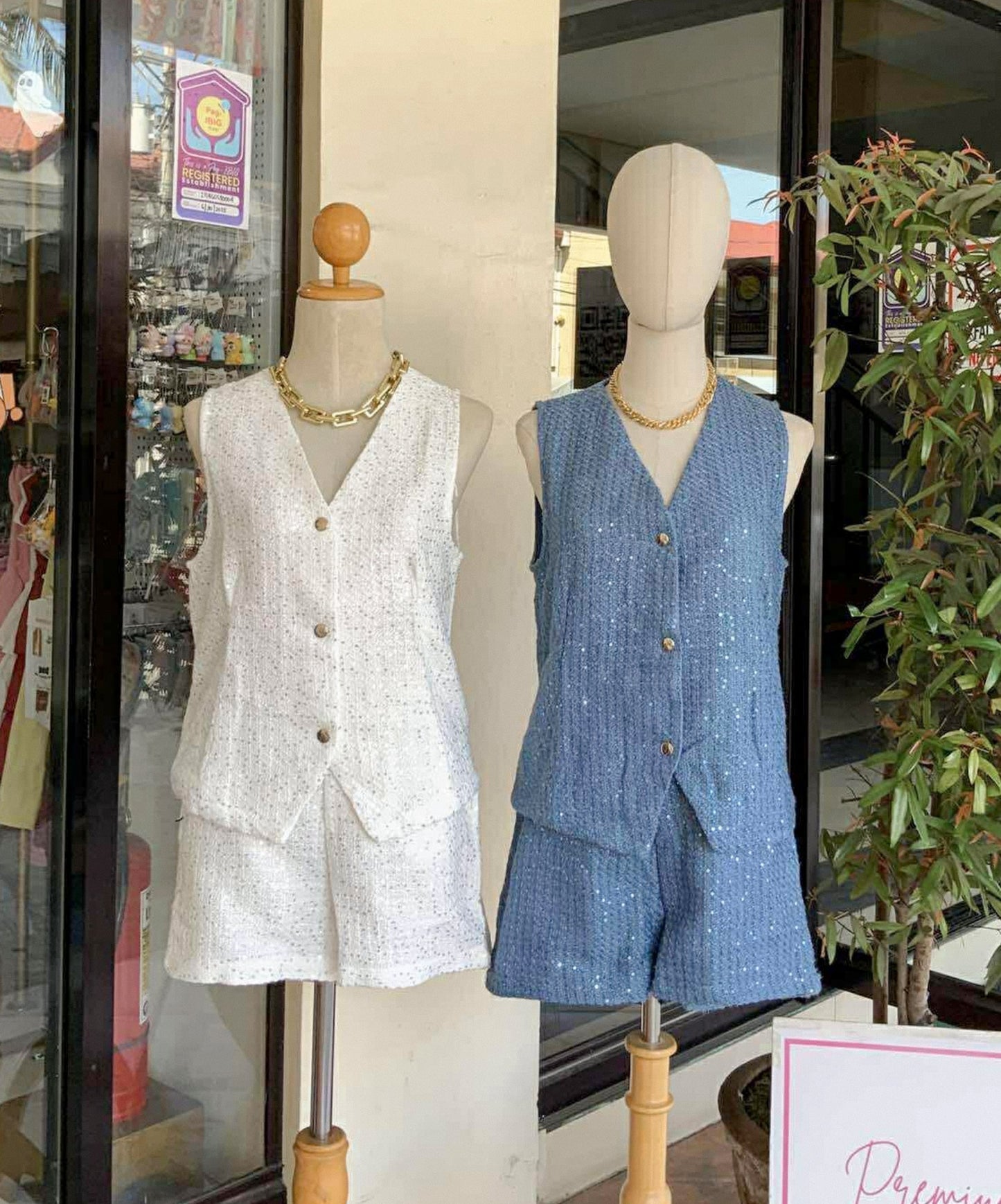 Vest Sequined Shorts Coordinates