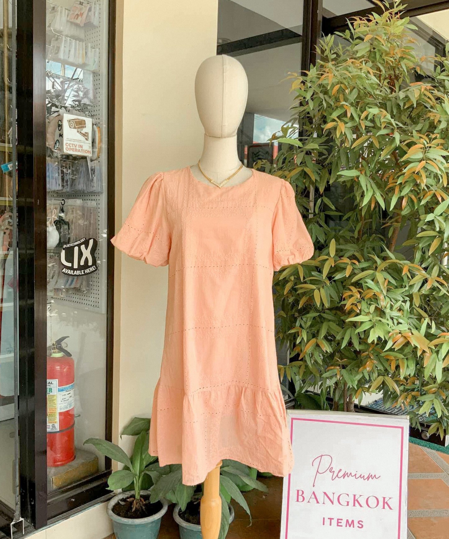 Eyelet Puff-sleeve Babydoll Dress