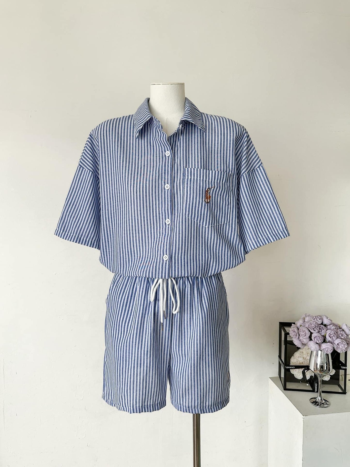Polo Button-down Striped Shorts Coordinates