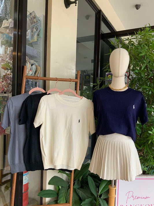 Plain Knitted Polo Top