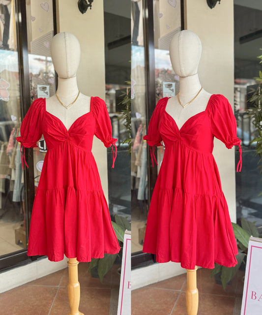 Red Puff Sleeve Dress
