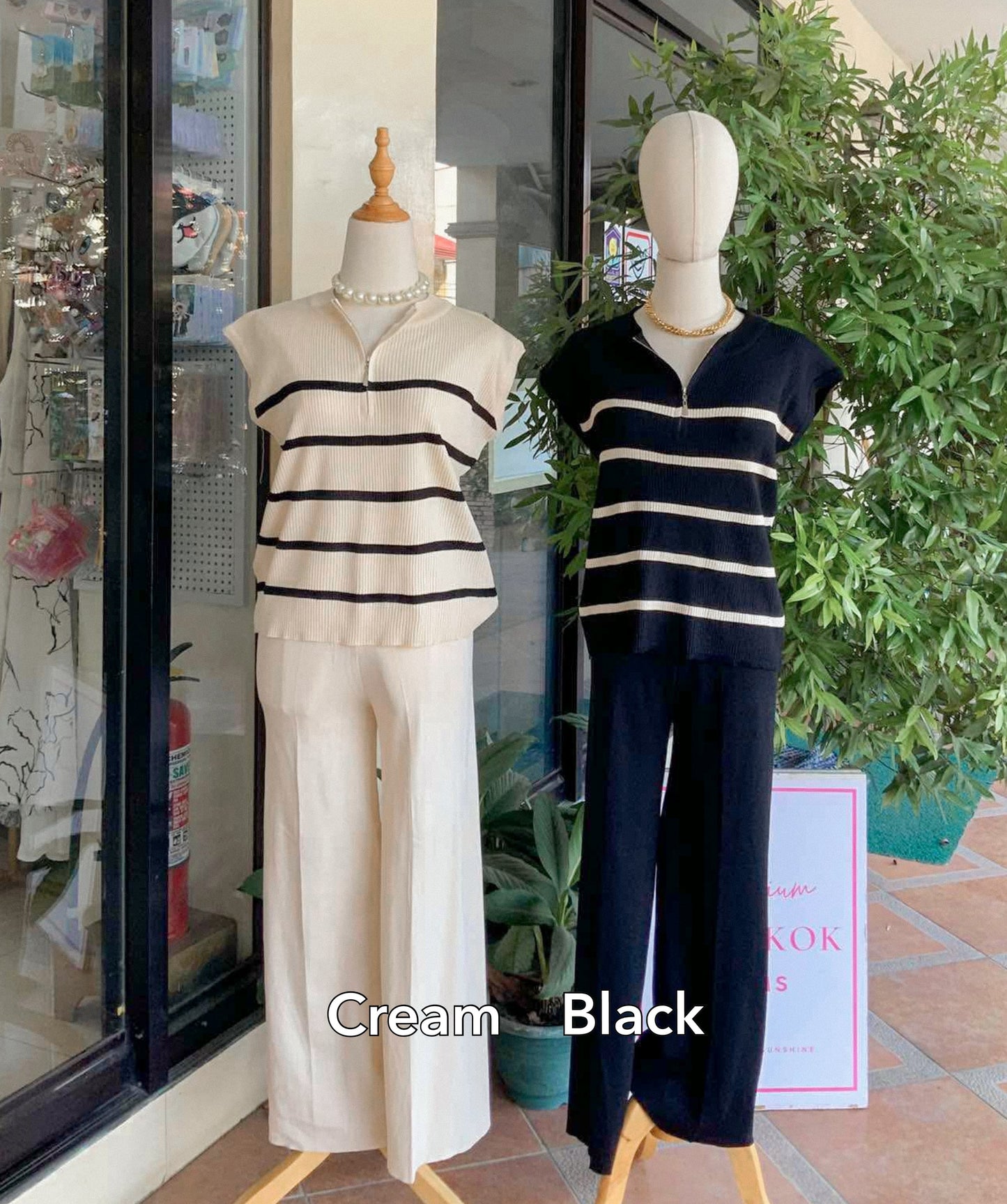Zippered Top Knitted Pants Coordinates