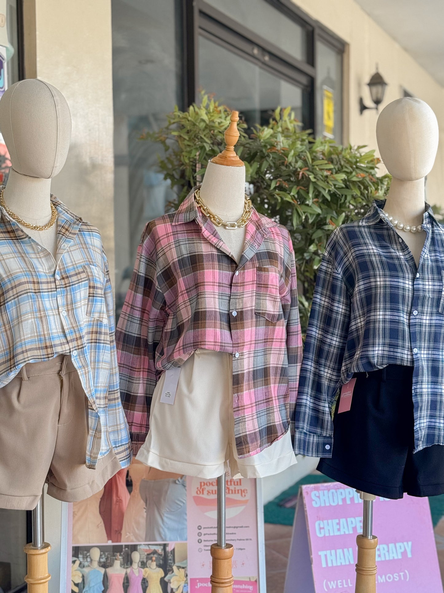 Amber Plaid Button-down Top