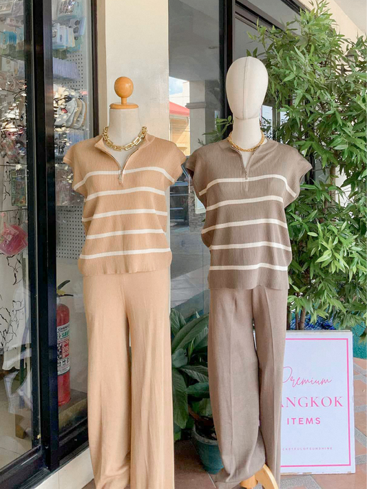 Zippered Top Knitted Pants Coordinates