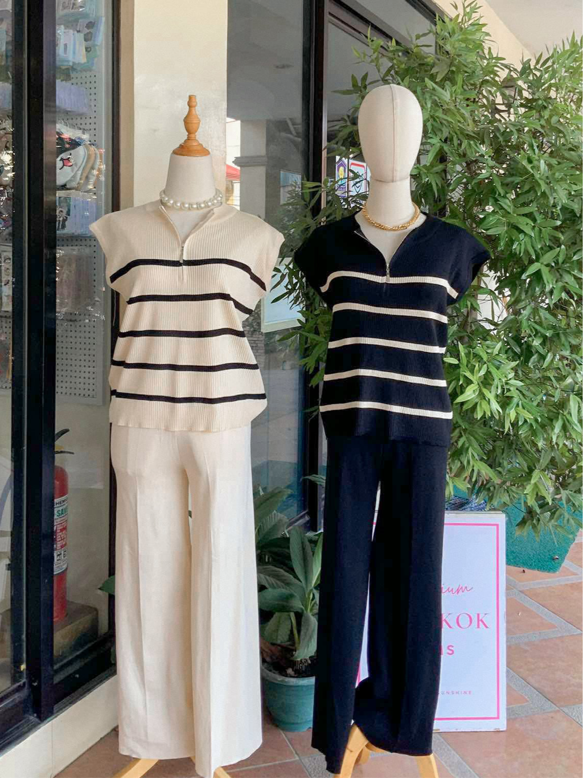 Zippered Top Knitted Pants Coordinates