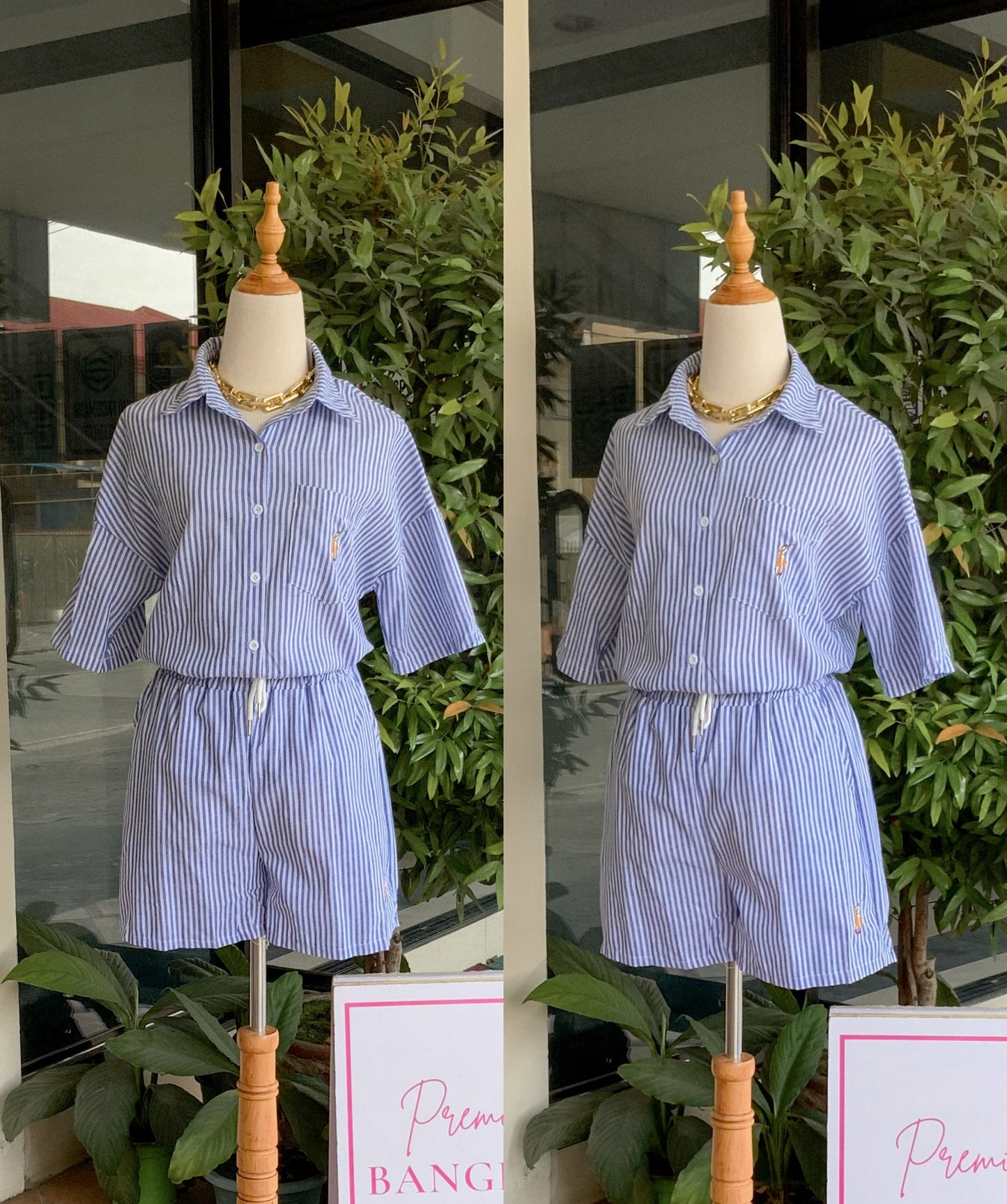 Polo Button-down Striped Shorts Coordinates