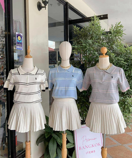 Knitted Stripped Polo Top