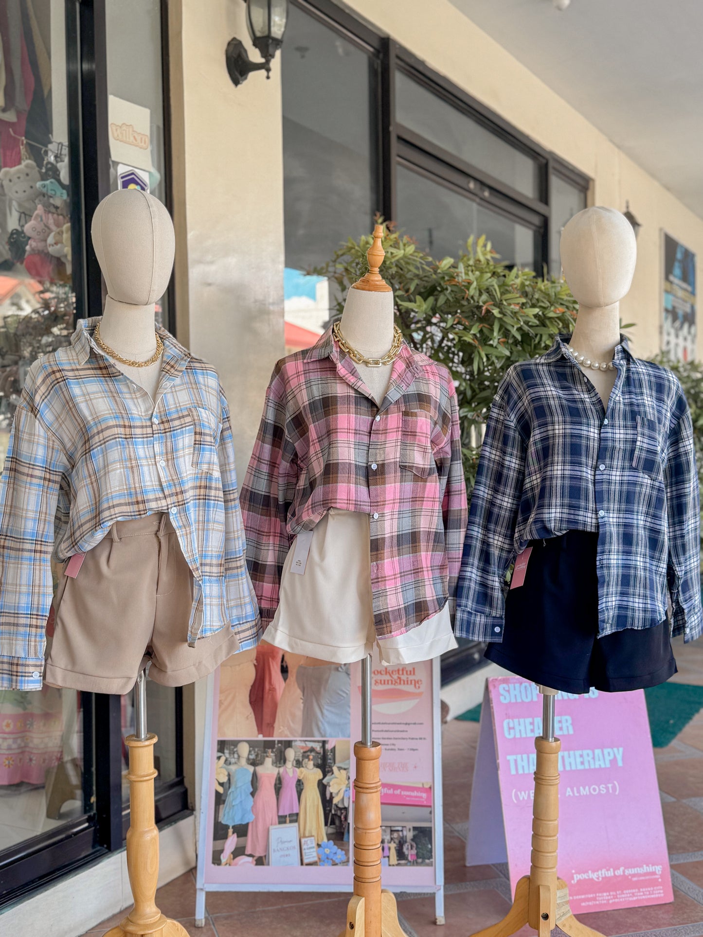 Amber Plaid Button-down Top
