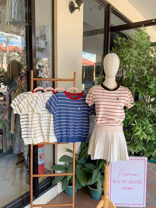 Striped Knitted Polo Top