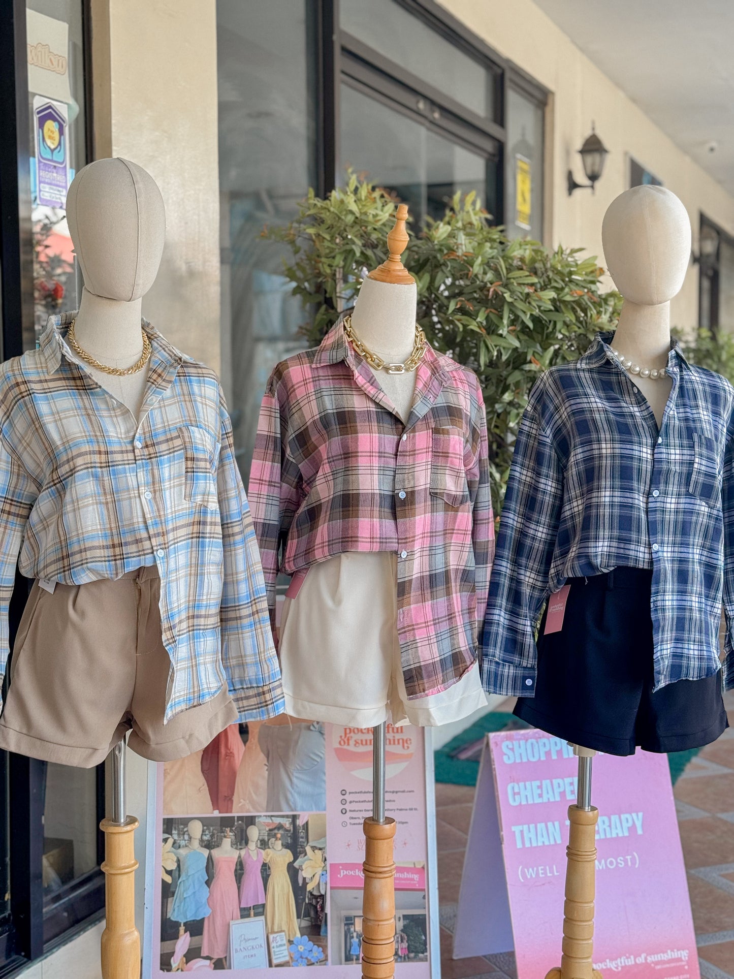 Amber Plaid Button-down Top
