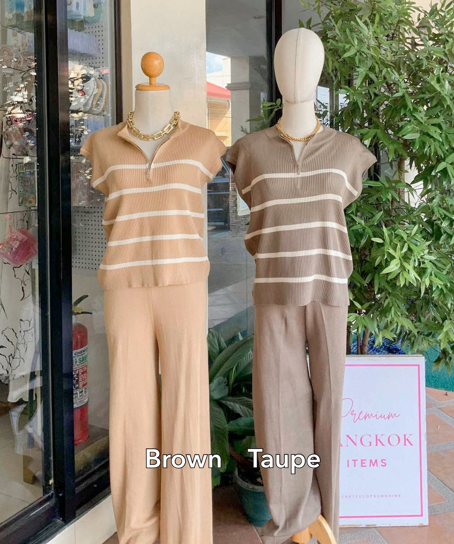 Zippered Top Knitted Pants Coordinates